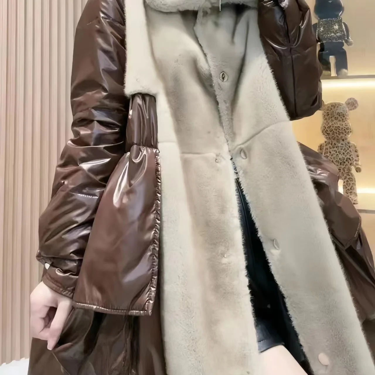 Faux Mink Fur Collar Down Jacket for Women, Loose Long Overcoat, Female Clothing, High Quality, New, Winter, 2023