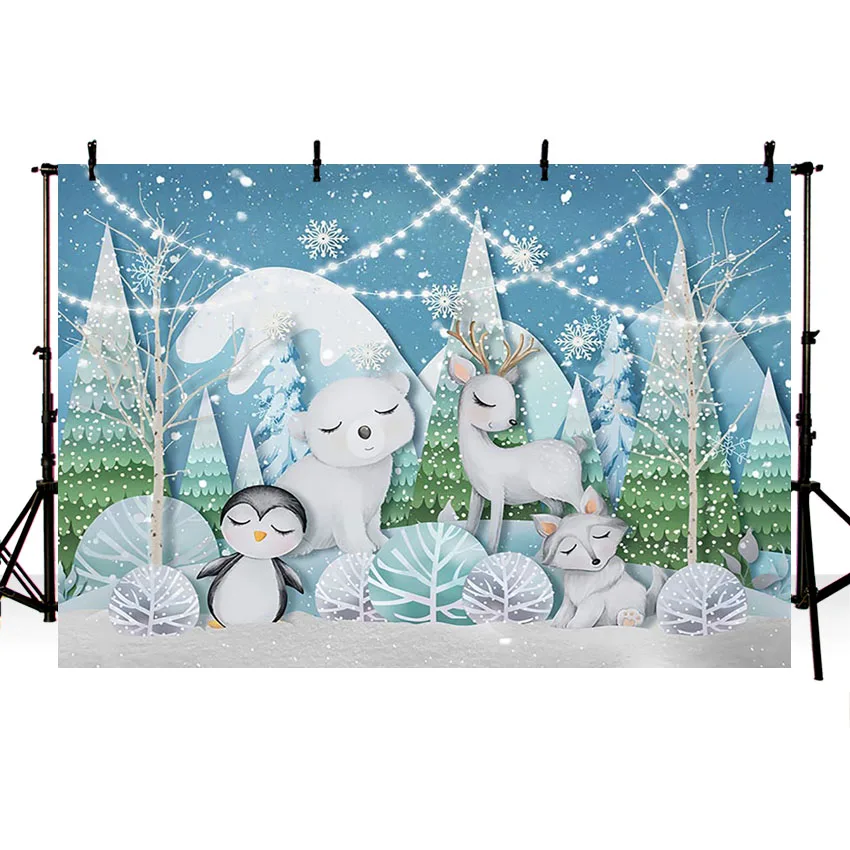 Mehofond Photography Background Christmas Winter Snow Woodland Woodland Animals Kids Birthday Party Decor Backdrop Photo Studio