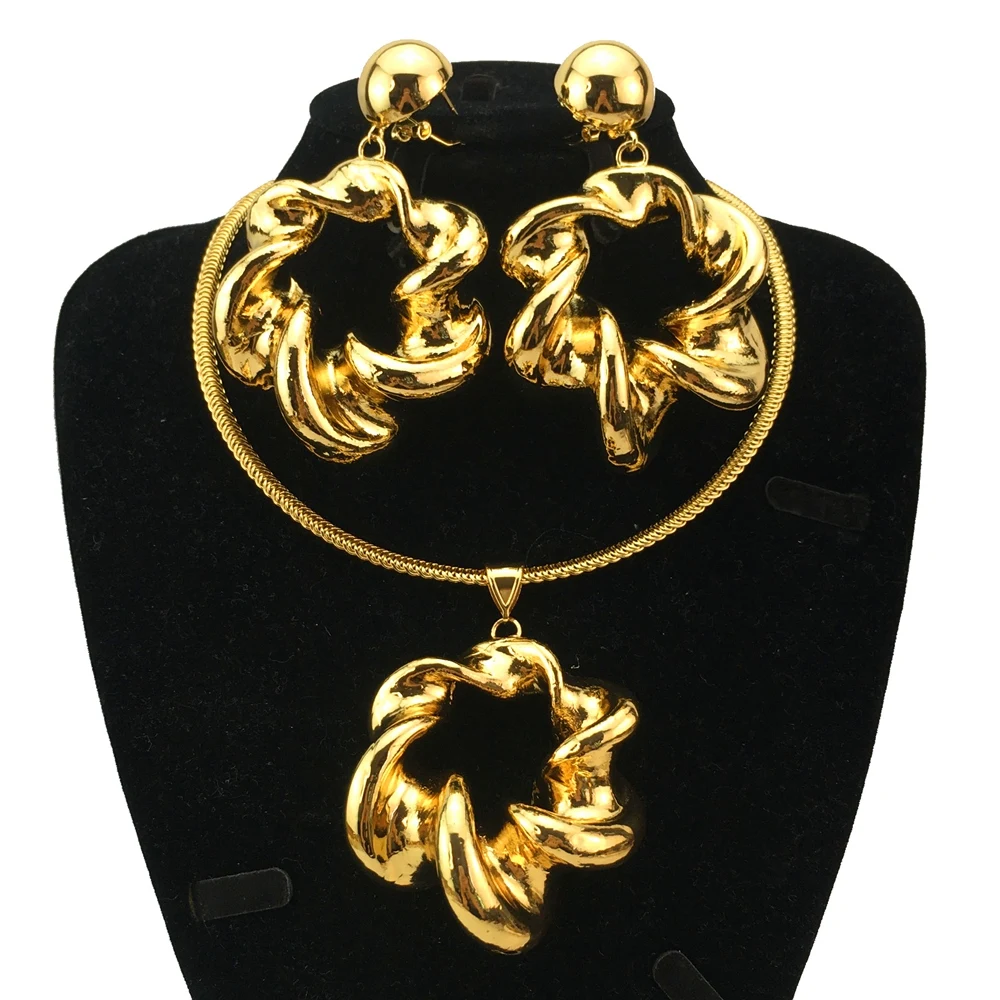 مجموعة مجوهرات مطلية بالذهب للنساء ، قلادة دائرة كبيرة ، قلادة لحفل الزفاف ، زوجة حبيبة ، هدية فتاة ، دبي ، 18 قيراط