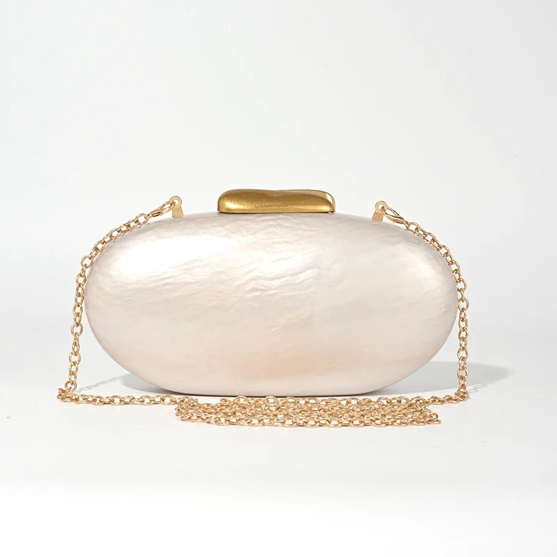 Coffee New Pearl Shell Crossbody Oval Shoulder Goose Egg Evening Bag Clutches Party Fashion Acrylic Handbags Brands Luxury Purse