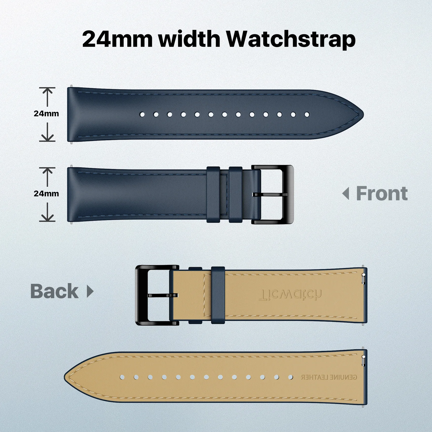 TicWatch Pro 5 Watch Band Replacement Watch Strap 24mm Width Leather Watch Strap