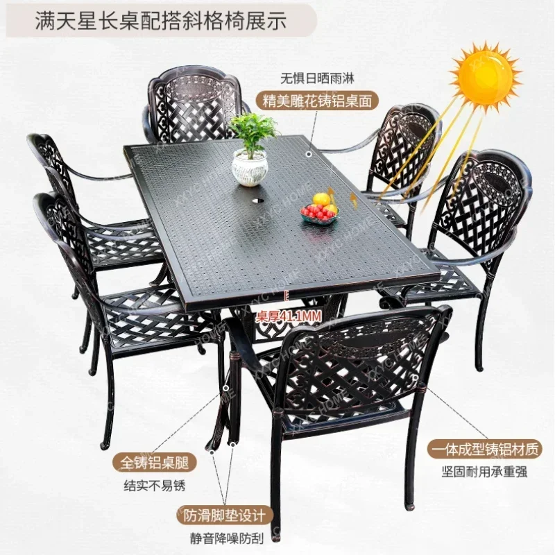 Outdoor Desk-Chair Cast Aluminum Combination Garden Outdoor Chair Seven-Piece Dining Table table basse en bois