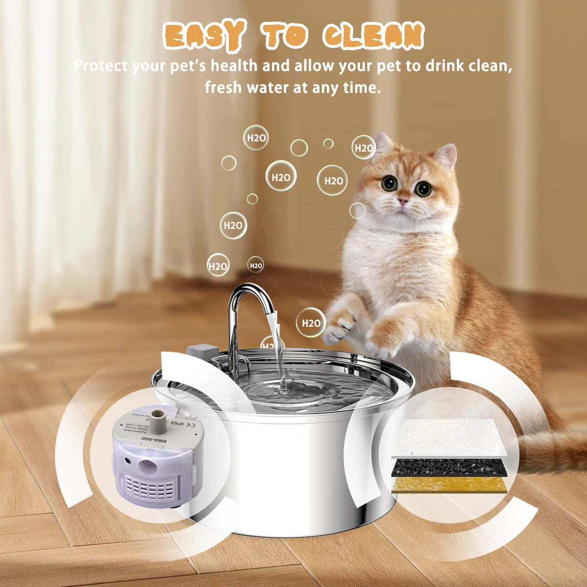 Automatischer Katzenwasserbrunnen, intelligenter Haustierwasserspender mit Filter, Trinkbrunnen für Katzen und Hunde, extrem leise Wasserpumpe – Detail 6
