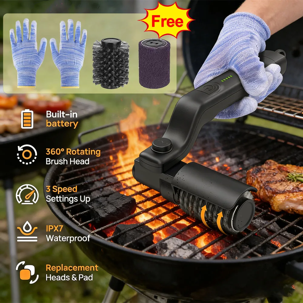Electric Rotary Grill Brush Wireless Stainless Steel BBQ Cleaner Brush 3-Speed Power Control for Outdoor Gril BBQ Accessoires