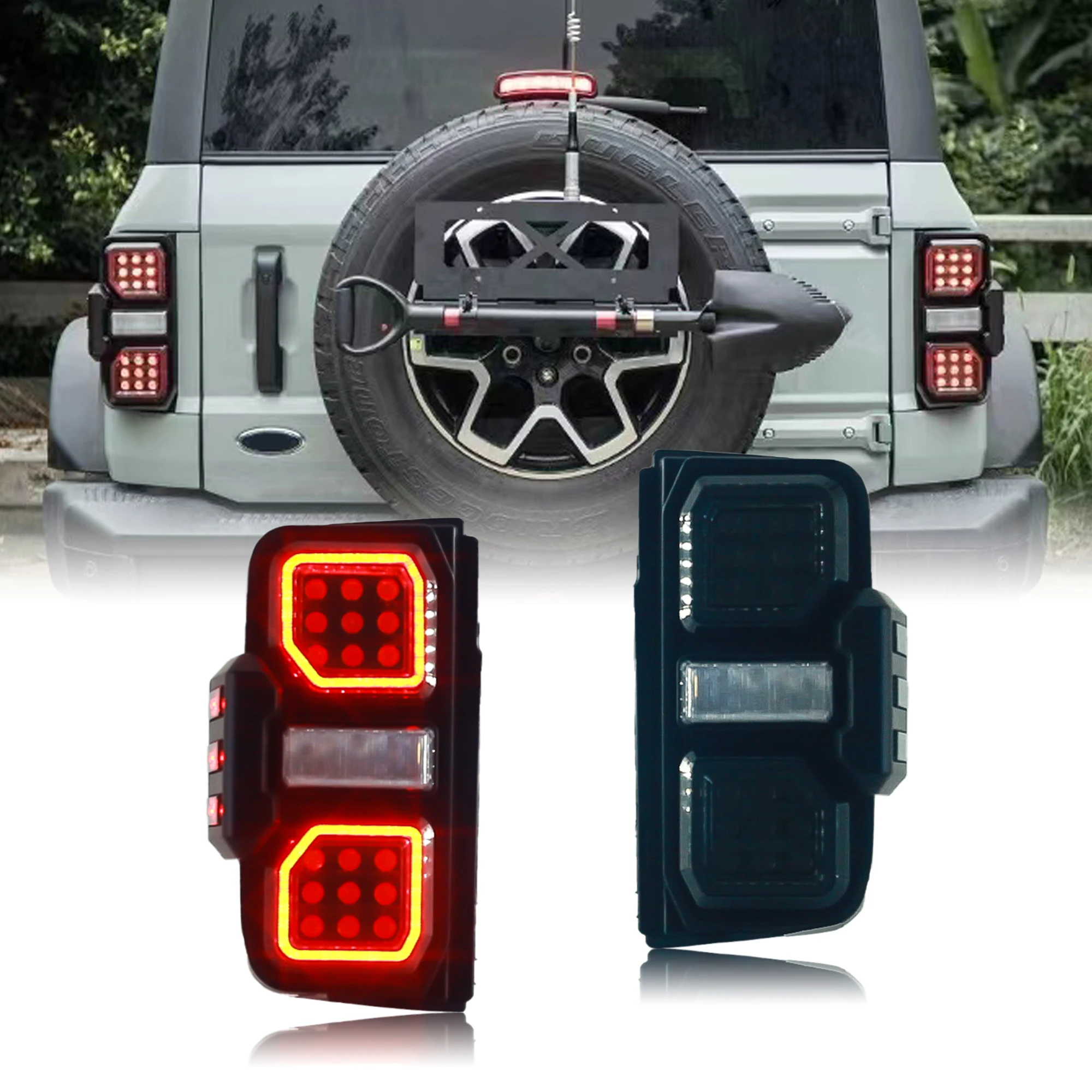 

Red Color High Quality Upgrade To Raptor Style LED Tail Light Lamp For Ford Bronco 2021-2023 Taillight Taillamp Back Lamp Light