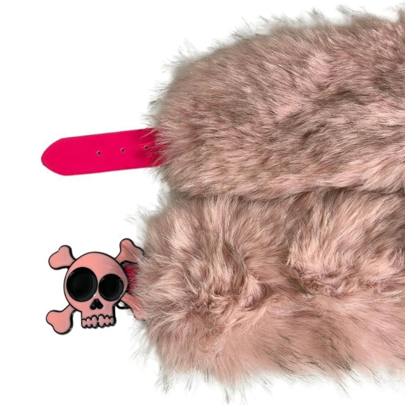 R7UF Skull Hardware Belt with Full Plush Texture Adjustable Belt for Stage Outfits