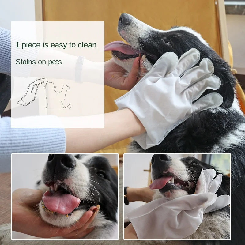 Pet Disposable Gloves Dog Body Wipes No Rinse Washing Gloves Grooming Pet Gloves Gentle Deodorizing Wipes Cat Cleaning Fur Eye