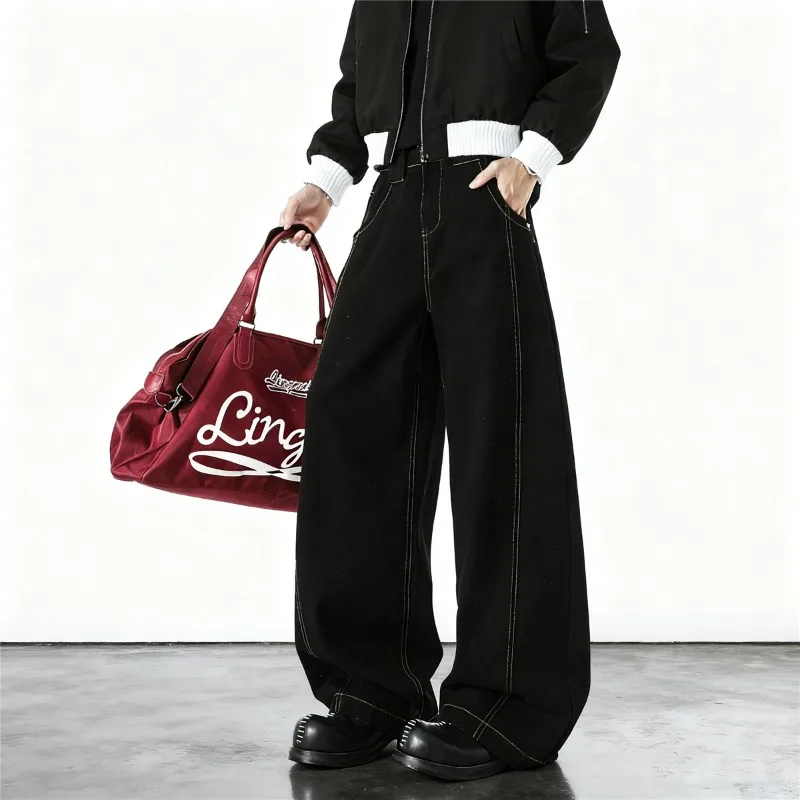 

Мужские джинсы с изогнутым кроем в американском стиле, свободные широкие джинсовые брюки, уличная мужская одежда, 2026, весна-осень, новинка, модные