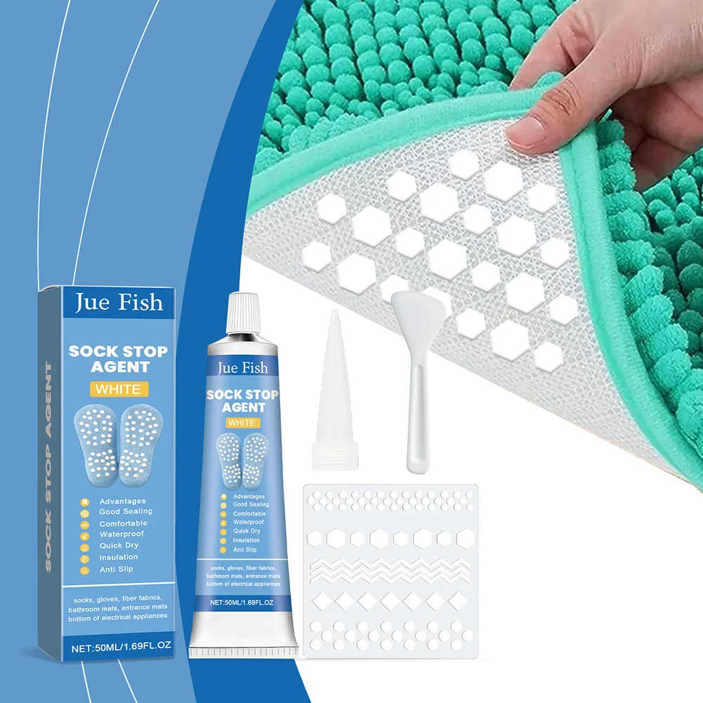 Anti Slip Sock Glue with Scraper and Template Soft Non-Slip Adhesive Sock Stopper Liquid for Socks Pet Socks Floor Mats Blankets