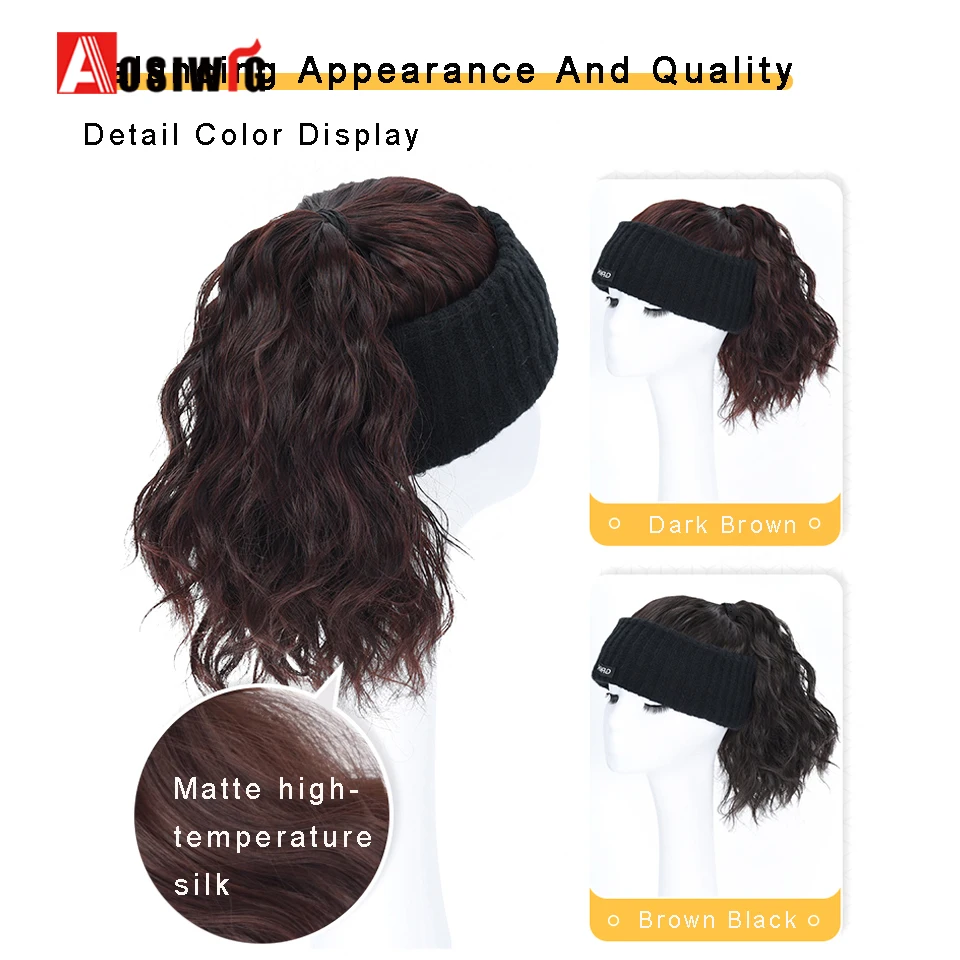 AOSI Synthetic Short Curly Ponytail Hat Wig Natural Fake Hair Extension Wig wiht Hat Adjustable Shade Baseball Cap Wig