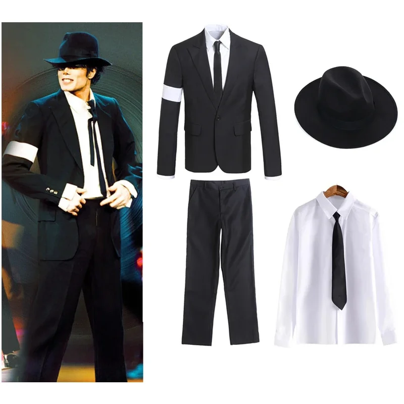 

Good quality MJ Michael Jackson Cosplay Dangerous Modern suit necktie Mechanical dance Hip hop Stage costume coat Jacket glove