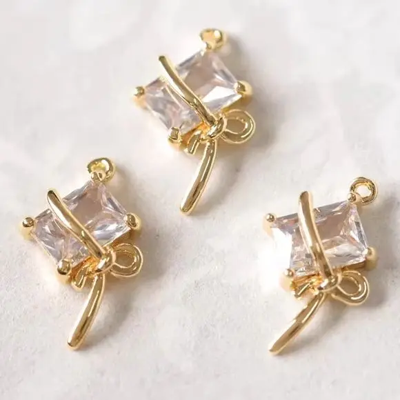 

2 шт. 12x14,7 мм DIY аксессуар ручной работы милая девушка стиль квадратный циркониевый бант кулон настоящие позолоченные принадлежности для изготовления ювелирных изделий