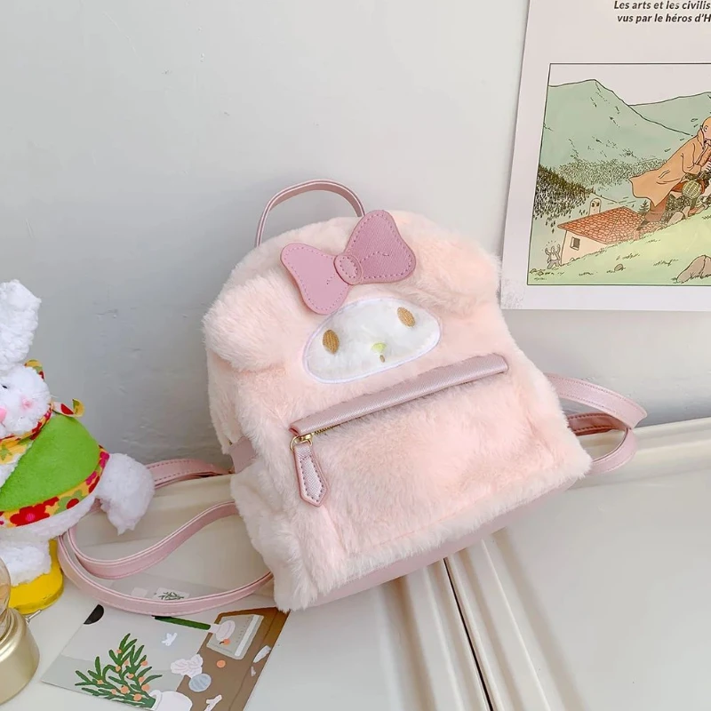 Kawaii Cartoon Cute Shoulder Backpack Bag My Melody Schoolbag Key Coin Purse Plush Bag Girl Toy Gift