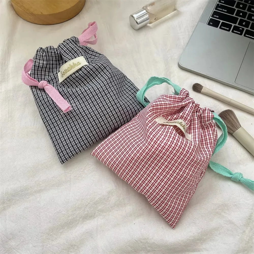 新しい市松模様の口紅化粧バッグ巾着付き大容量化粧品オーガナイザーポーチシンプルなジュエリーハンドバッグ女性