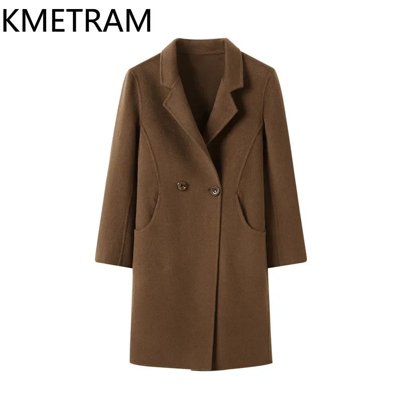 

KMETRAM 100% Real Wool Coat Winter Clothes Women 2024 High Quality New in Outerwears Fashion Midi Coats for Womens 한국스타일 여성의류