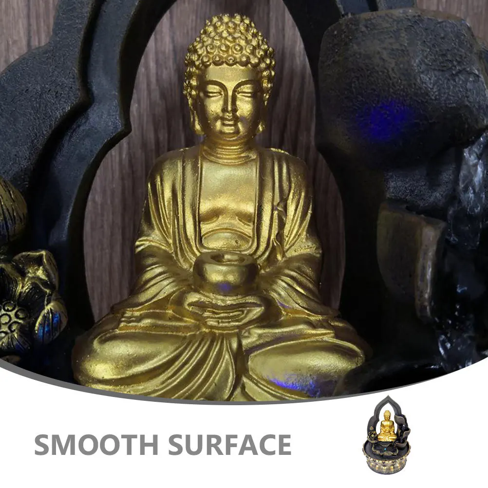 

Buddha Waterfall Fountain Resin Tabletop Ornament Desktop Fountain Buddha Statue Indoor Decoration Flowing Water Feature Serene