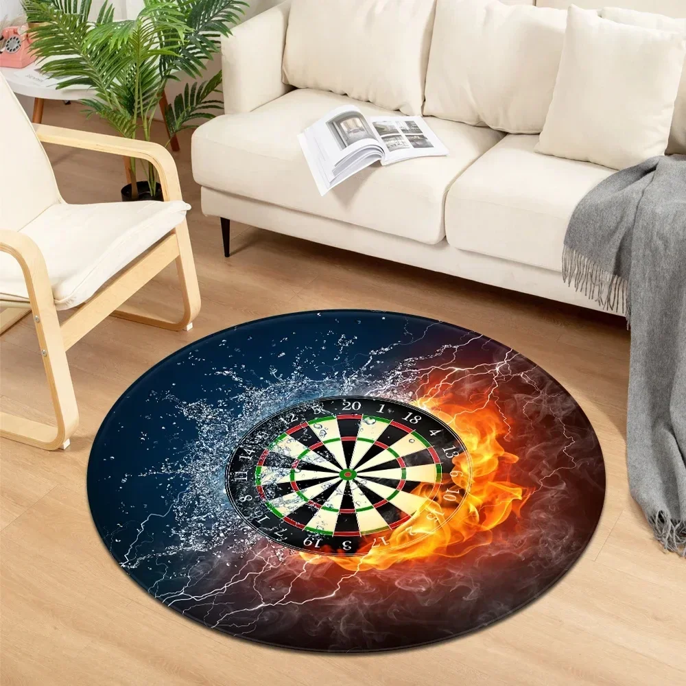 ~O~Water & Fire Round Rug – CD Record Print Non-Slip Mat for Bedroom, Living Room & Bathroom Decor