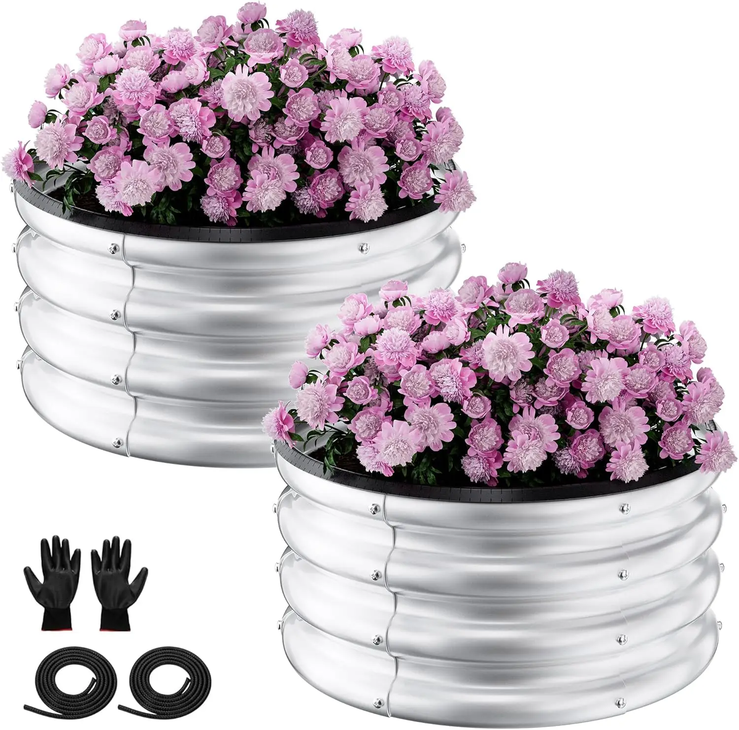 

Комплект круглой оцинкованной садовой кровати, 2 шт. 2 x 2 x 1 фута, серебряные оцинкованные садовые ящики Arian, уличные для овощей