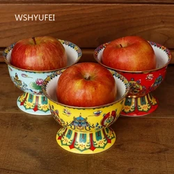 1pc Chinese Ceramics High Bowl Buddha Hall Ornaments Home Creativity Snack Storage Bowl Traditional Buddhist Worship Supplies