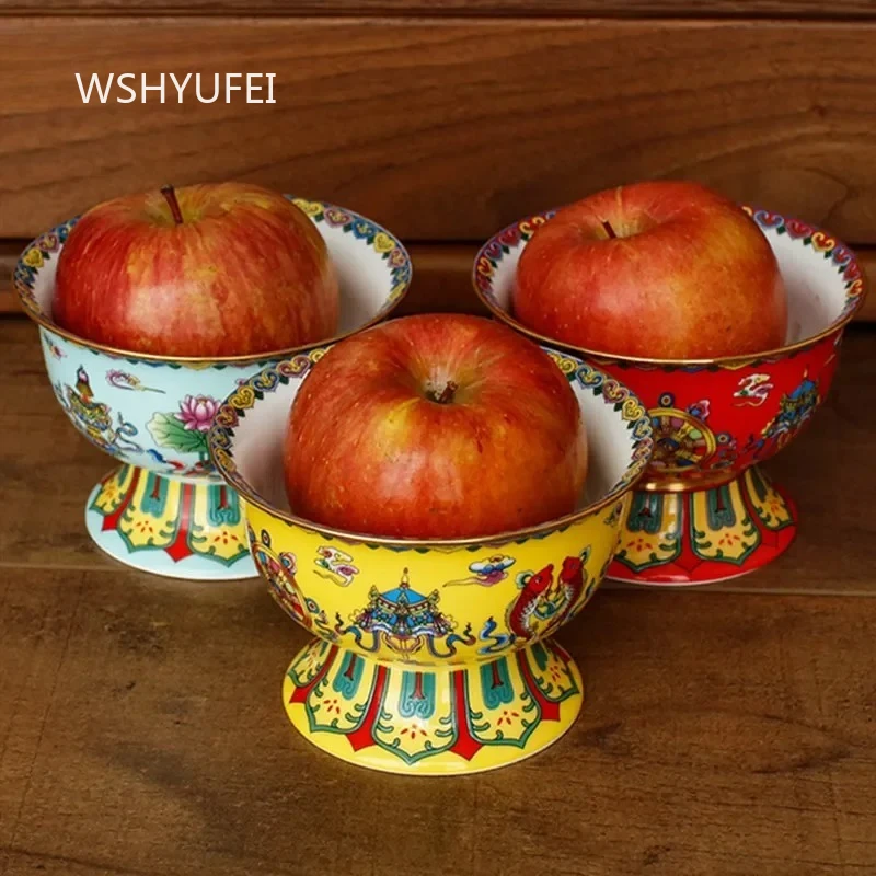 1pc Chinese Ceramics High Bowl Buddha Hall Ornaments Home Creativity Snack Storage Bowl Traditional Buddhist Worship Supplies