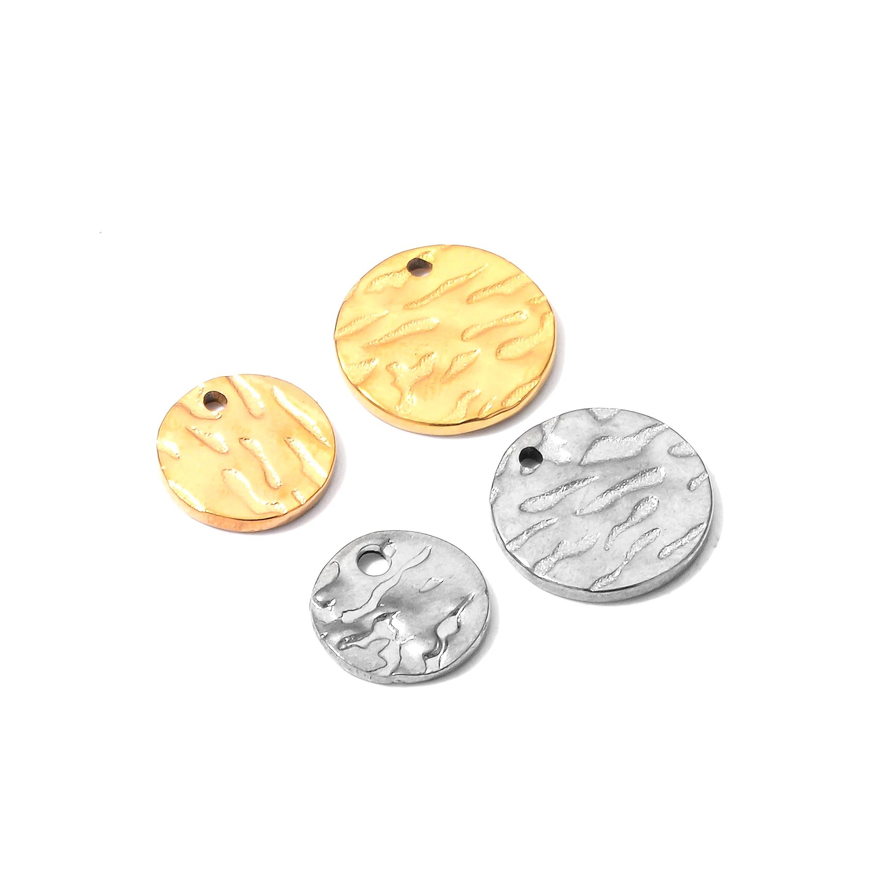 20 Stück/Set 8mm/10mm Goldfarbene Runde Strukturierte Anhänger aus Edelstahl, Runde Leere Münzperlen für DIY-Halsketten- und Armbandherstellung – Detail 3