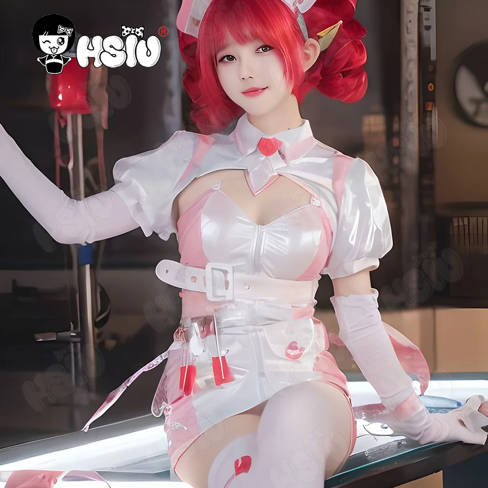 Peluca de disfraz de Buro, HSIU, pelo rojo corto, falda de enfermera, traje de juego Muse Dash, descenso de sangre nocturna, peluca de disfraz de Cosplay