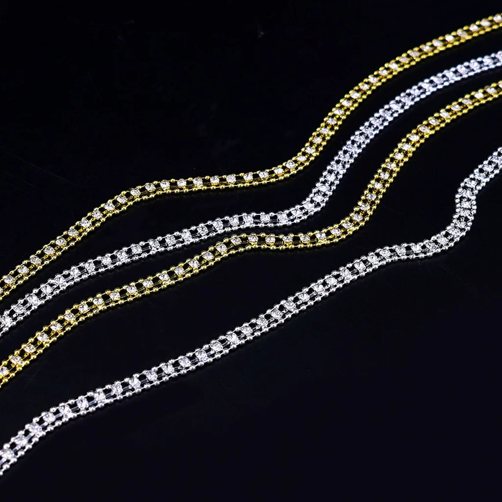 Three-Row Shiny Rhinestone Claw Chain Alloy Metal Diy Craft Accessories For Garment Wedding Decoration 90cm Length