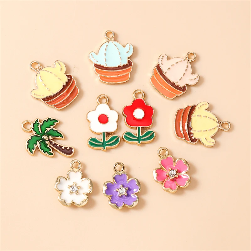 

20pcs Cute Colorful Enamel Flower Cactus Charms Pendants for Jewelry Making Earrings Necklaces Bracelet DIY Crafts Accessories ﻿