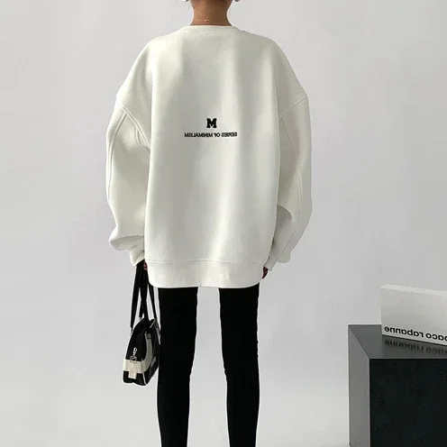 Vintage Pullover Letter Embroidery Long Sleeve Casual Streetwear Hip Hop Sweatshirt Baggy All-match O-neck Loose Oversize Hoodie