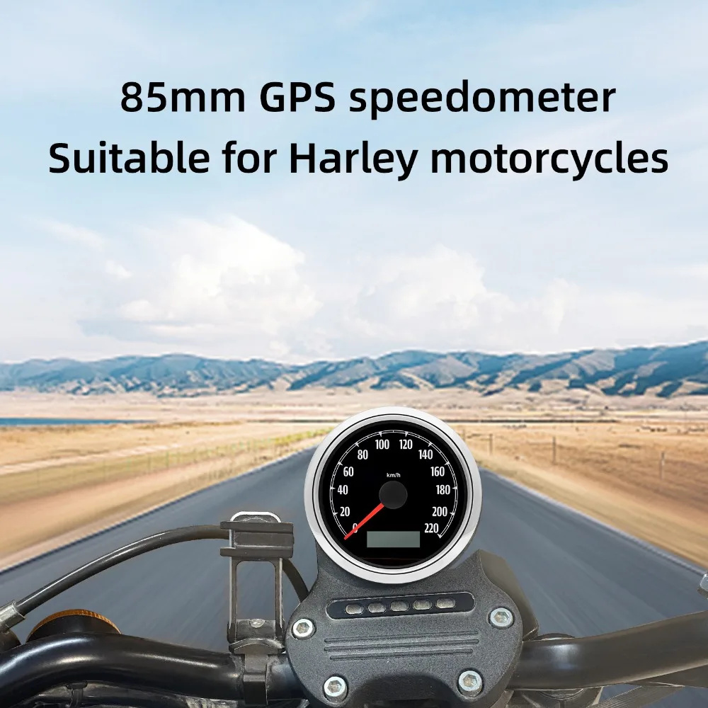 New 85mm GPS Speedometer For Harley Motorcycles 0-220 KM/H GPS Gauge With Red Yellow Backlight Waterproof Speed Meter Customized