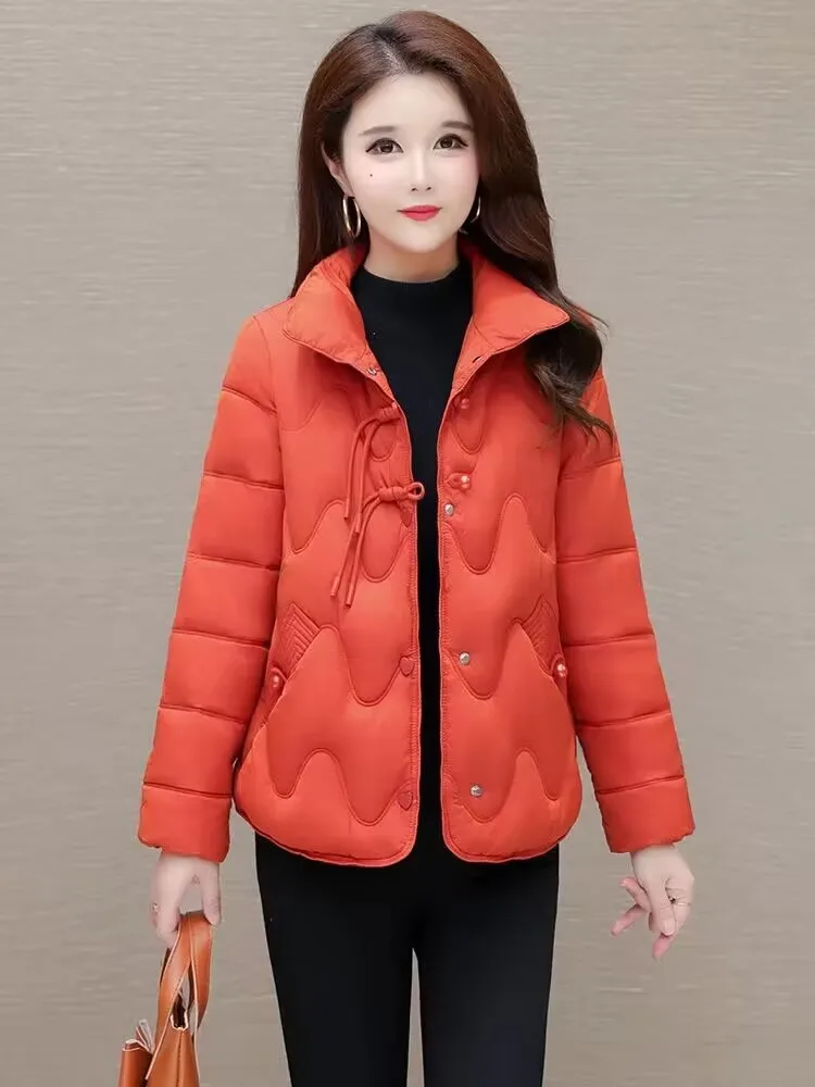 

Women's ort Faionable Stand Collar Single Button Loose Warm Cotton Jaet Versatile Outerwear Long Sve Korean Sle