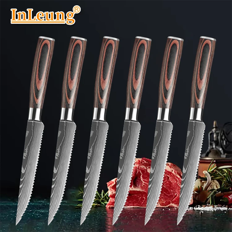 Home Cooking Dinner - Steak Knives 1-6pcs Serrated Blade Kitchen
