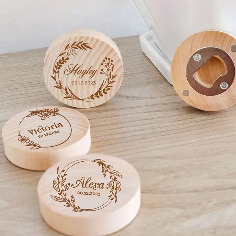 Custom Wedding Bottle Opener Engraved Wooden Fridge Magnet Beer Bottle Opener Wedding Guest Souvenir Gift Bridal Shower Gifts