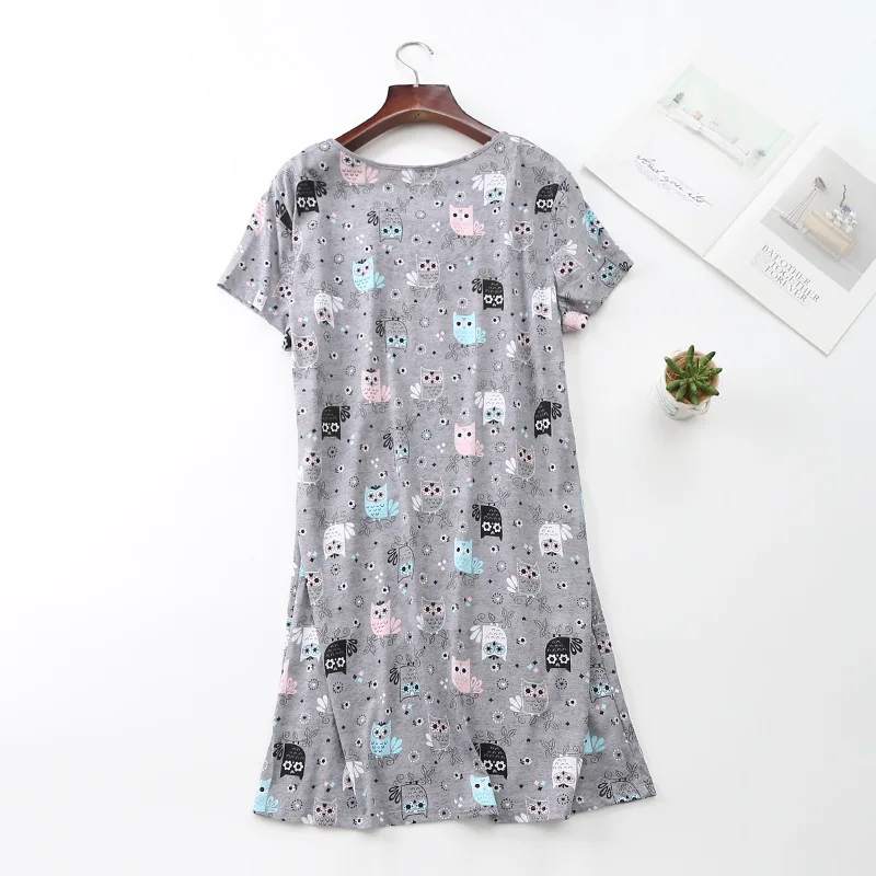 Camisón informal de algodón con dibujos animados para mujer, ropa de dormir de talla grande, manga corta, cuello redondo, para el hogar, verano, 2024