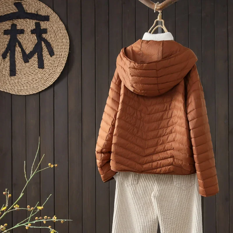 Schinteon Women Ultralight White Duck Down Jacket with Hood Autumn Winter Outwear Casual Over Size Loose Korean Style Coat 2024