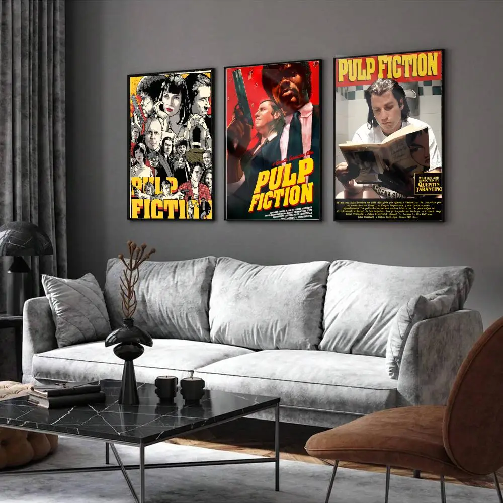 Movie P-Pulp Fiction Poster Home Living Bed Room Bar Hallway Sticky Wall Printing Waterproof Aesthetic Decor
