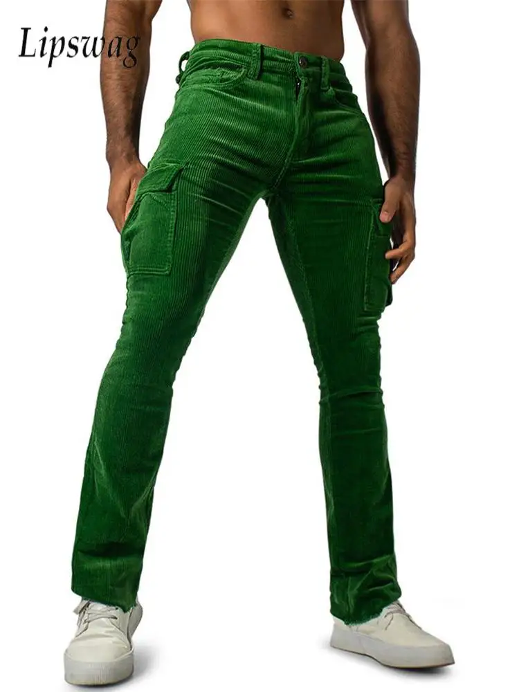 

Vintage Textured Corduroy Trousers Mens Outdoor Casual Multi Pockets Cargo Pants Autumn Men's Fashion Solid Color Slim Fit Pants