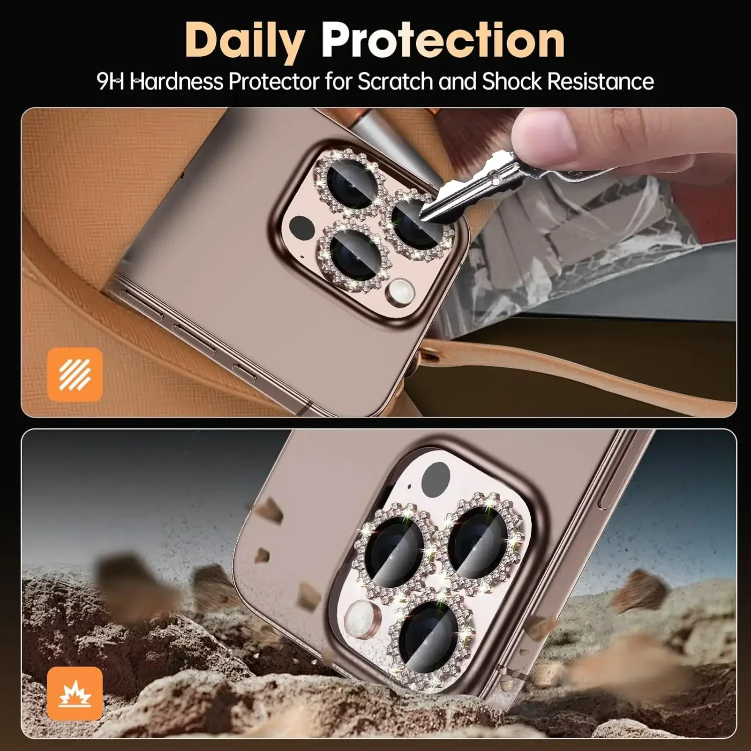 3D Metal Gear Design Diamond Camera Lens Glass Protector