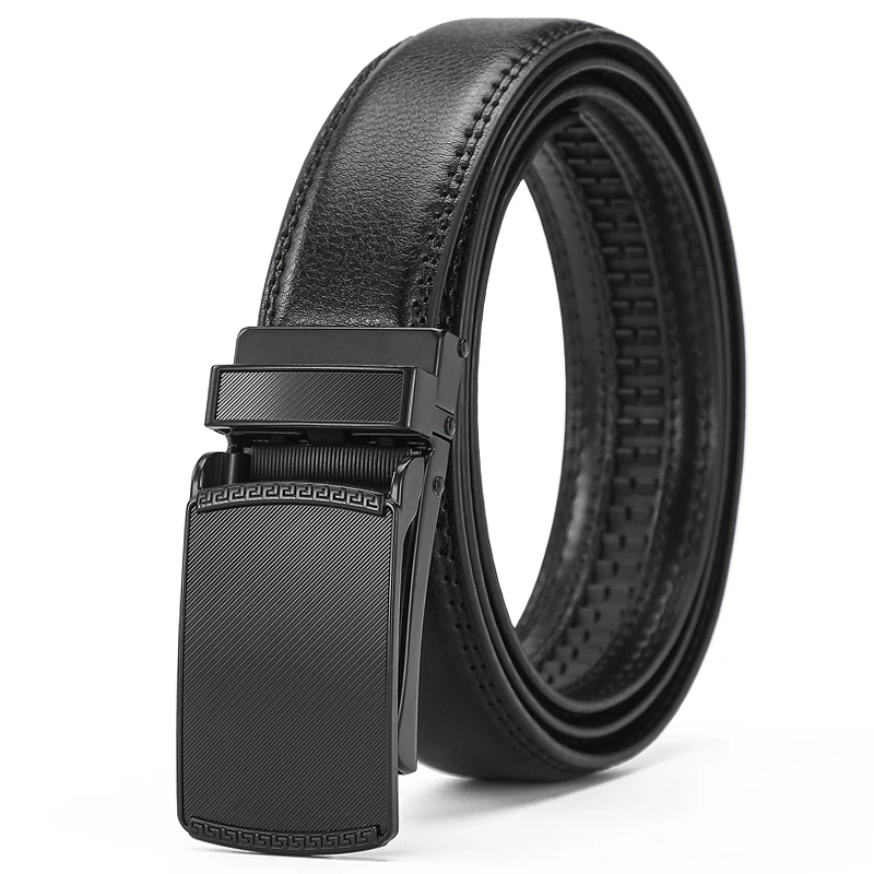 Wysokiej jakości męski skórzany pasek Comfort Click Belt z automatyczną klamrą, wygodny, biznesowy pasek z grzechotką do golfa, Chr