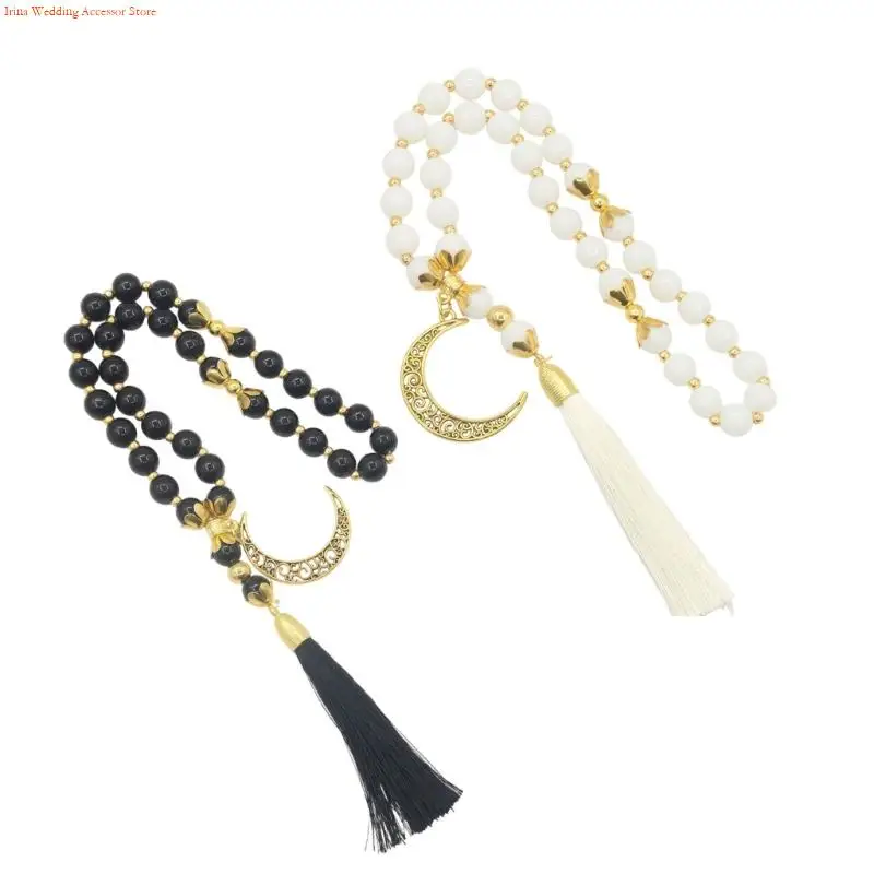 Crystal Prayer Bead Strand with Charm, 33 Bead Meditation Accessory, Gold Tone Spacer Detail, 10 mm Beads