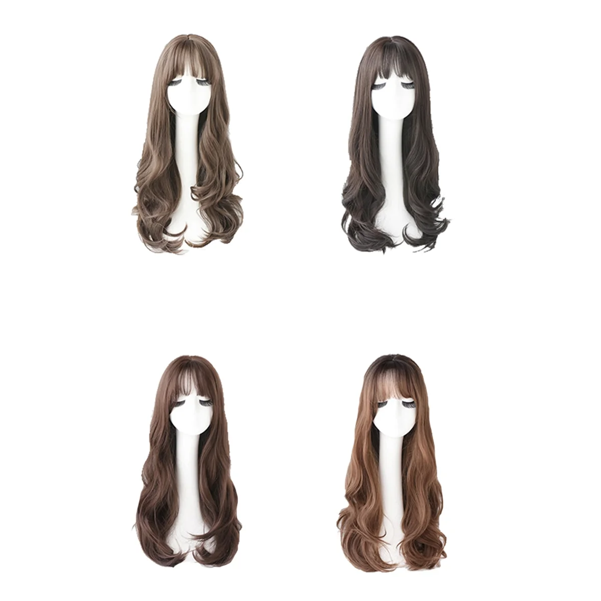 A71P Wig Wig with Bangs for Women, Natural Looking Long Wig, Long Curly Wig for Daily Korea Versions Brown Black