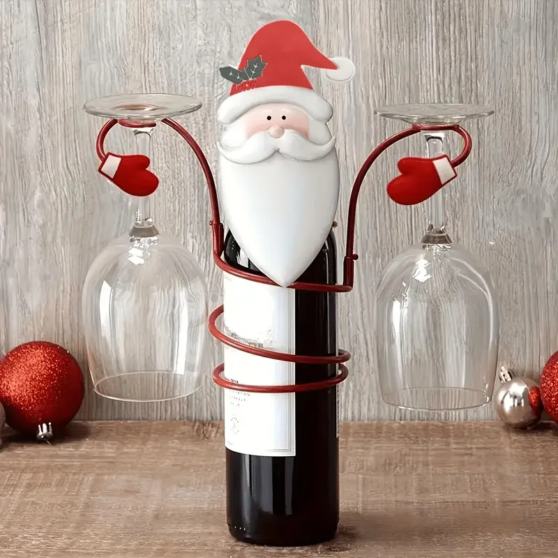 

1pcs Christmas Wine Glass Holders Holiday Wine Bottle Rack Xmas Themed Decoration Racks For Bar Wine Cellar Cabinet Desktop