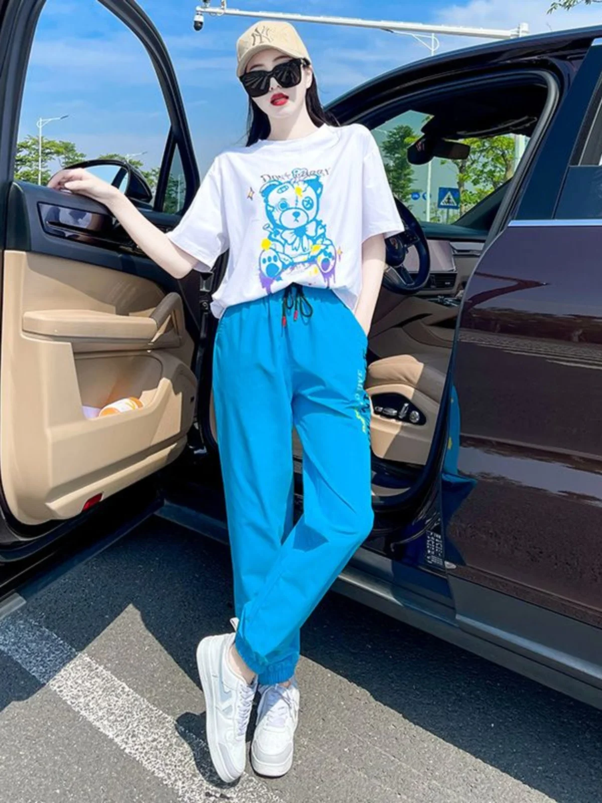 Summer Casual Street Dance Hip Hop Sportswear Set Women's Fashion Slimming Anti-aging Short Sleeve T-shirt Nine-point Pants T...