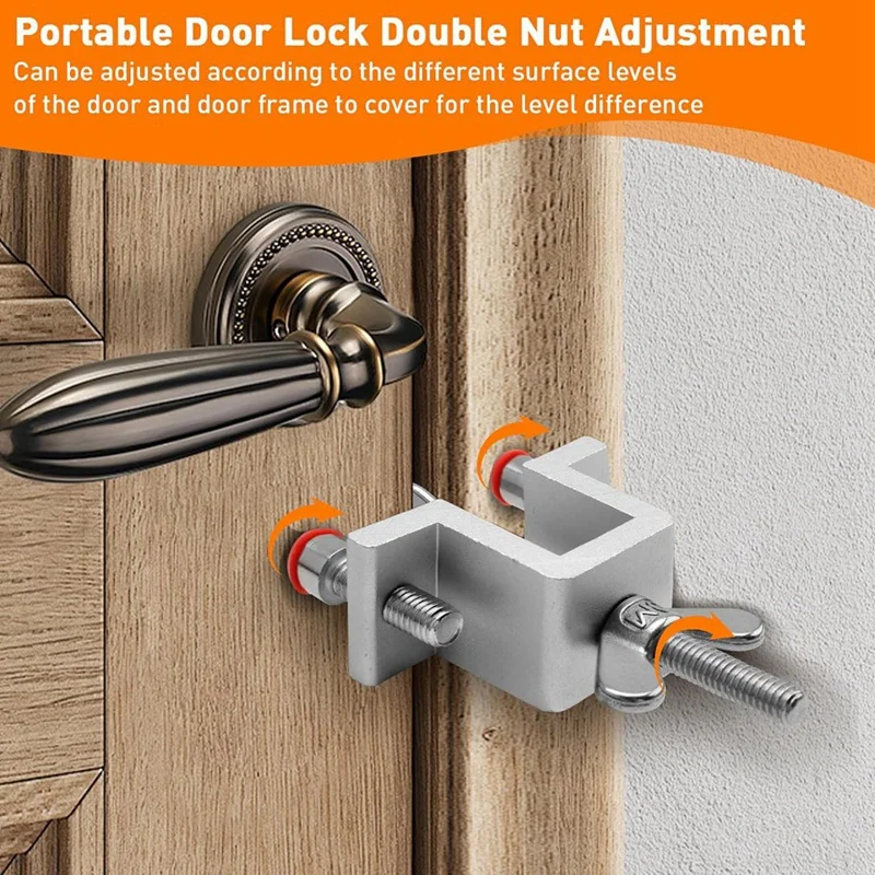 Portable Door Lock Dual Nut Adjustment, Thickened Body Hotel Door Locks For Travelers Security, Home Door Safety Locks