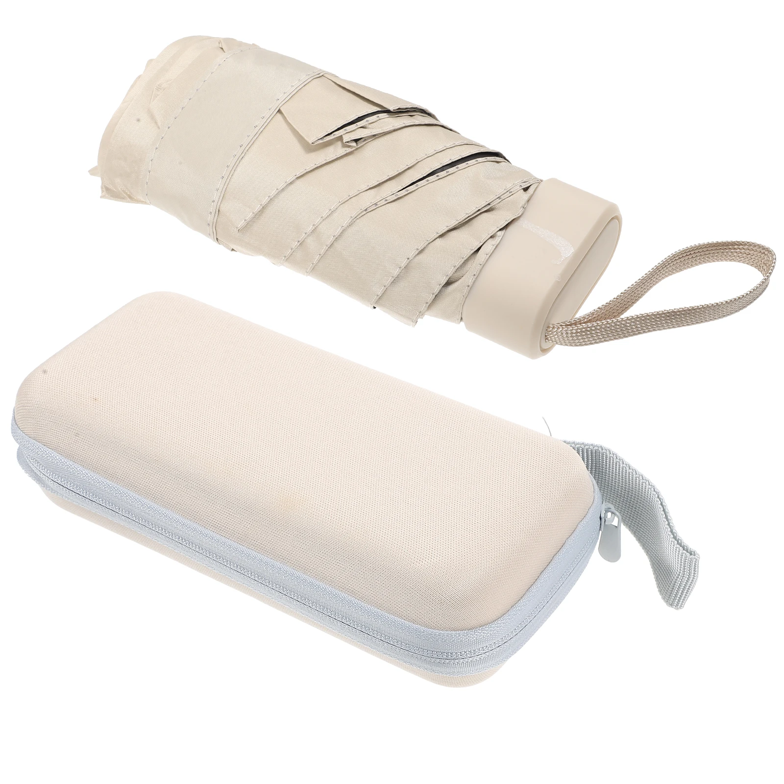 

Sun Umbrella Beige Compact 6 Fold Small UV Protection Travel Rain Lightweight Women Home Daily Use Accessories
