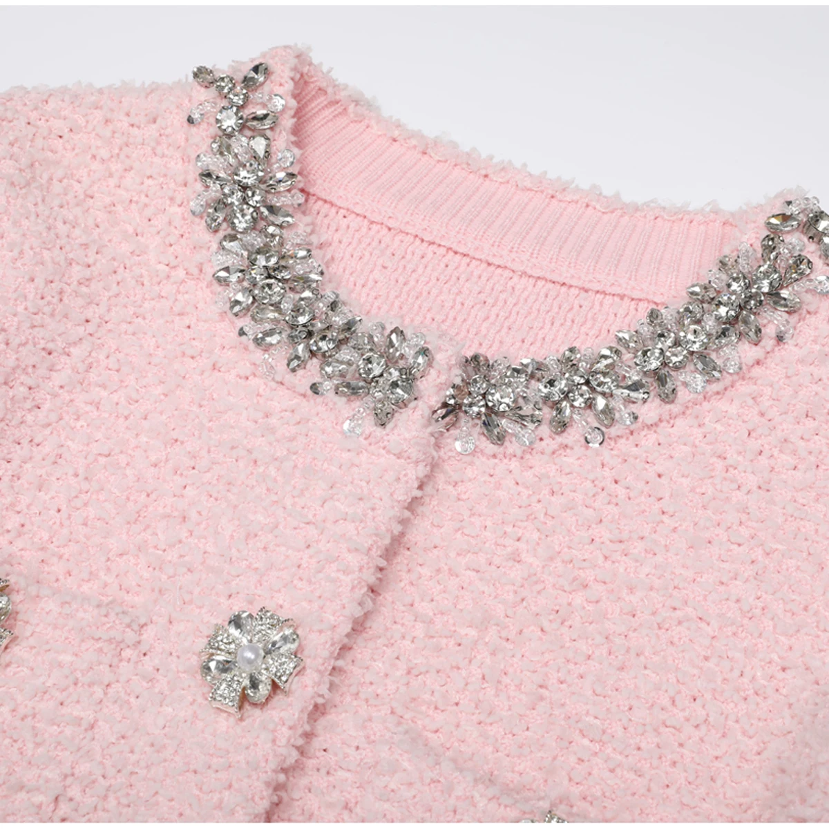 2616 High-Quality Spring Autumn Women's Simple Commute Style Knitted Long Sleeve Round Neck Top & Skirt Set with Nail Drill