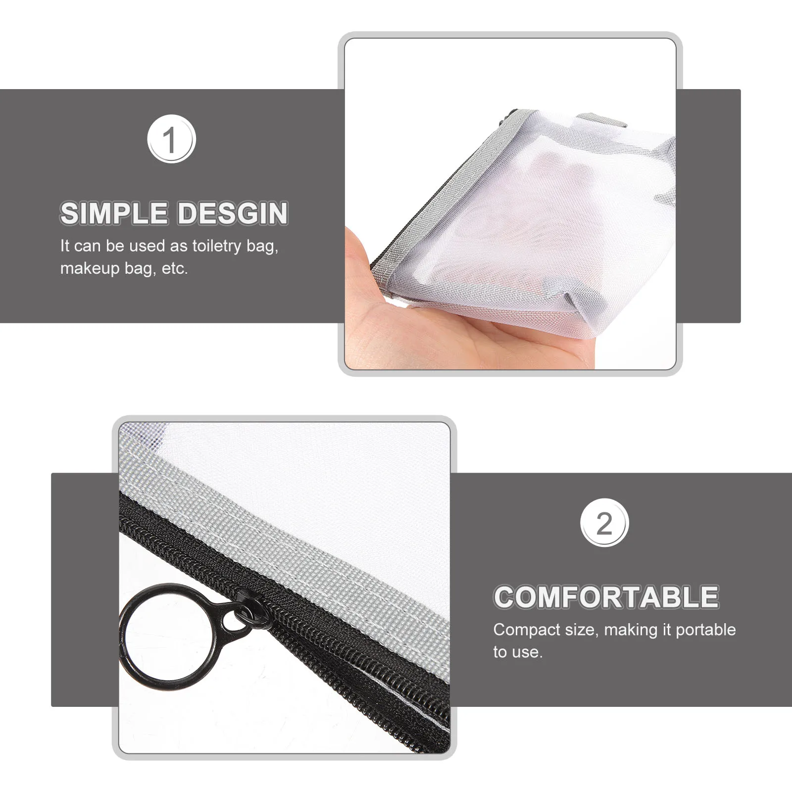 

4pcs Mesh Bags Small Makeup Pouches Zipper Travel ganizing Portable Nylon Storage Gray Easy Clean Durable Camping