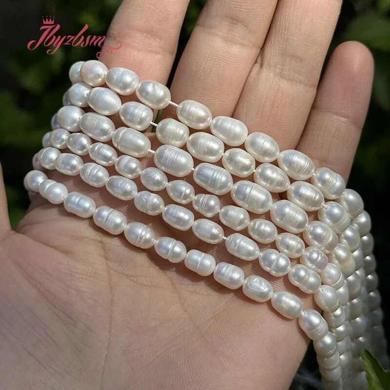 

5-6mm/6-7mm Natural Freshwater Pearl White Oval Stone Beads Diy Strand 15" For Necklace Bracelet Jewelry Making Free shipping