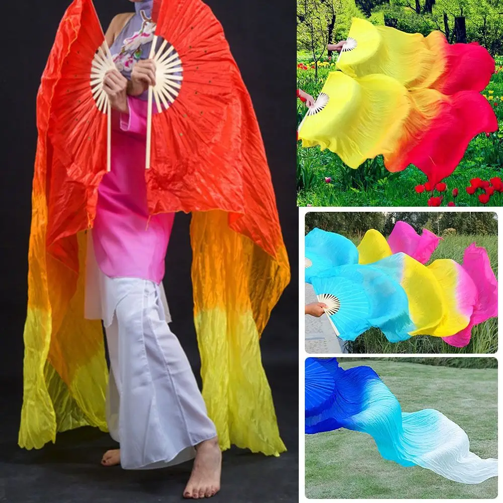 Hot Sell Kid Women Belly Dancing Fan Gradient Color Multicolors Long Imitation Fan 150cm Practice Dancer Tool Dance Accessories