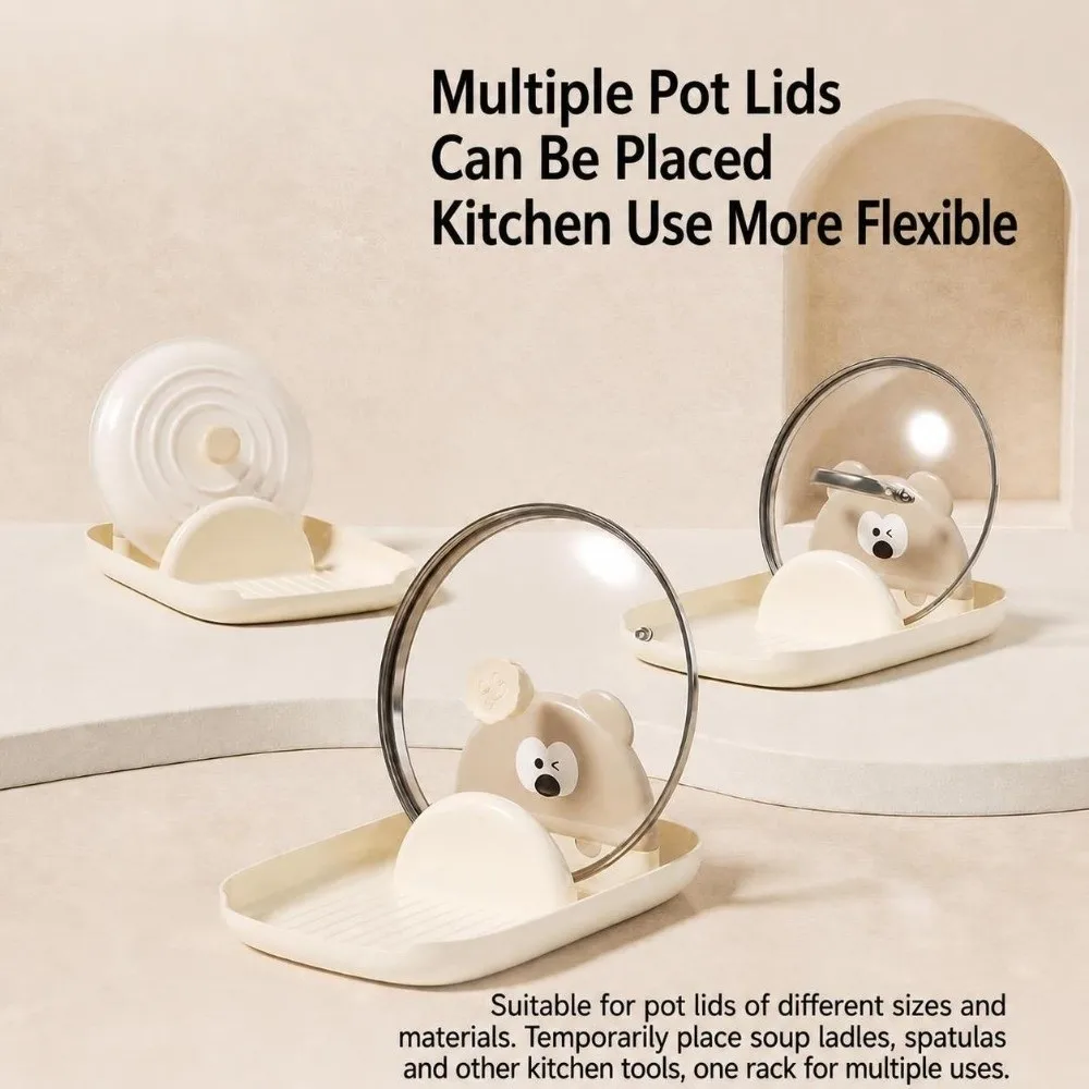 Durable ABS Pot Lid Holder Non-Slip Multi-Functional Storage Kitchen Counter Organizer Spoon Rest Pot Lid Stand for Countertop